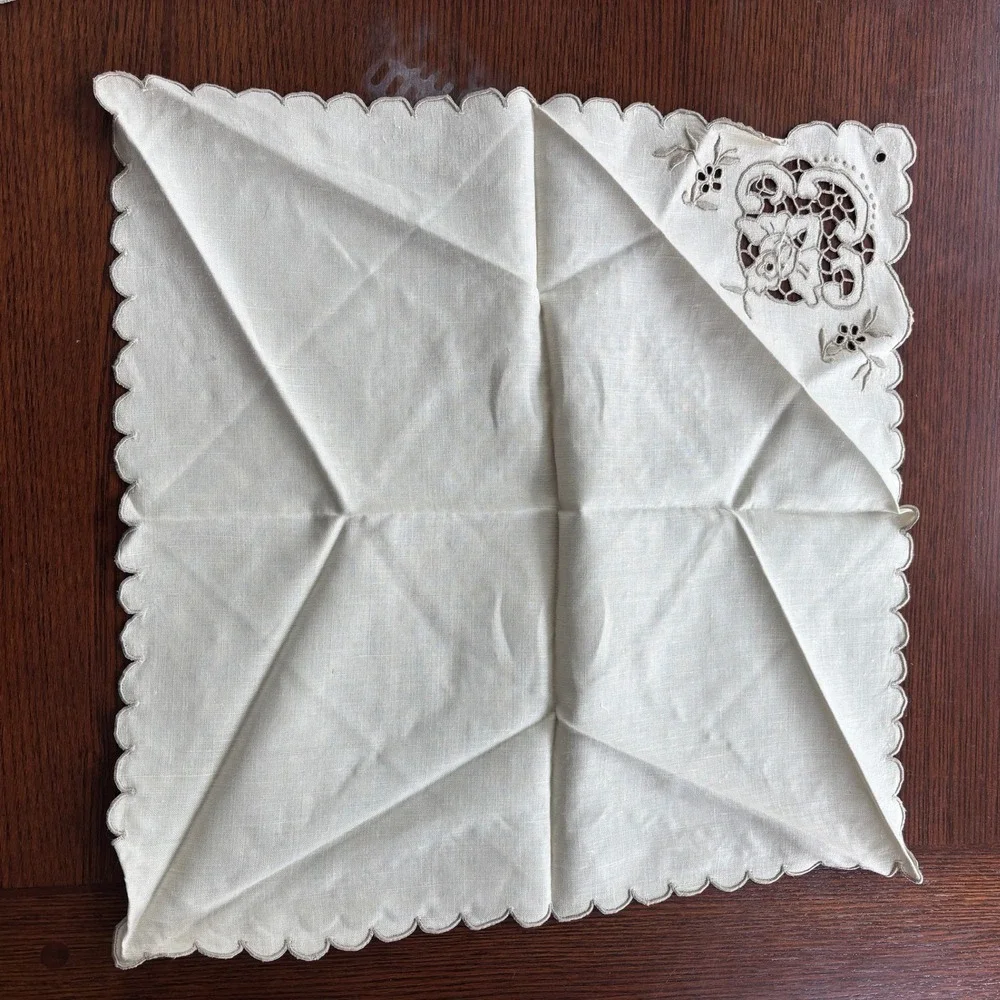 Vintage BLI Madeira Hand Embroidered Pure Linen Tablecloth Napkin Set Portugal